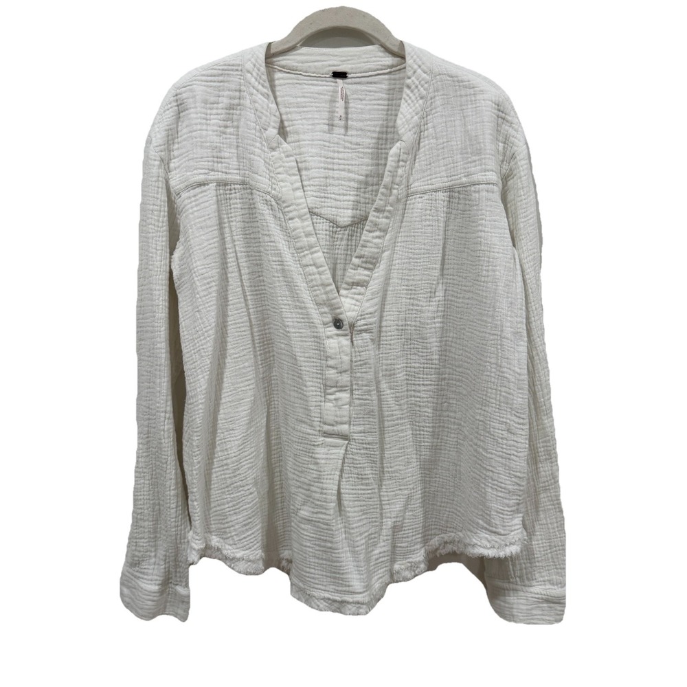 Women's Free People Peasant Top Blouse White Gauze Cotton Size‎ Medium M